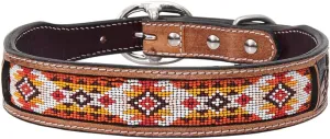 Tan Large HILASON Strong Genuine Leather Dog Collar Beaded Large | Dog Collar | Leather Dog Collar | Beaded Dog Collar | Beaded Leather Dog Collar | Handmade Dog Collar | Soft Dog Collar | Hand Tooled