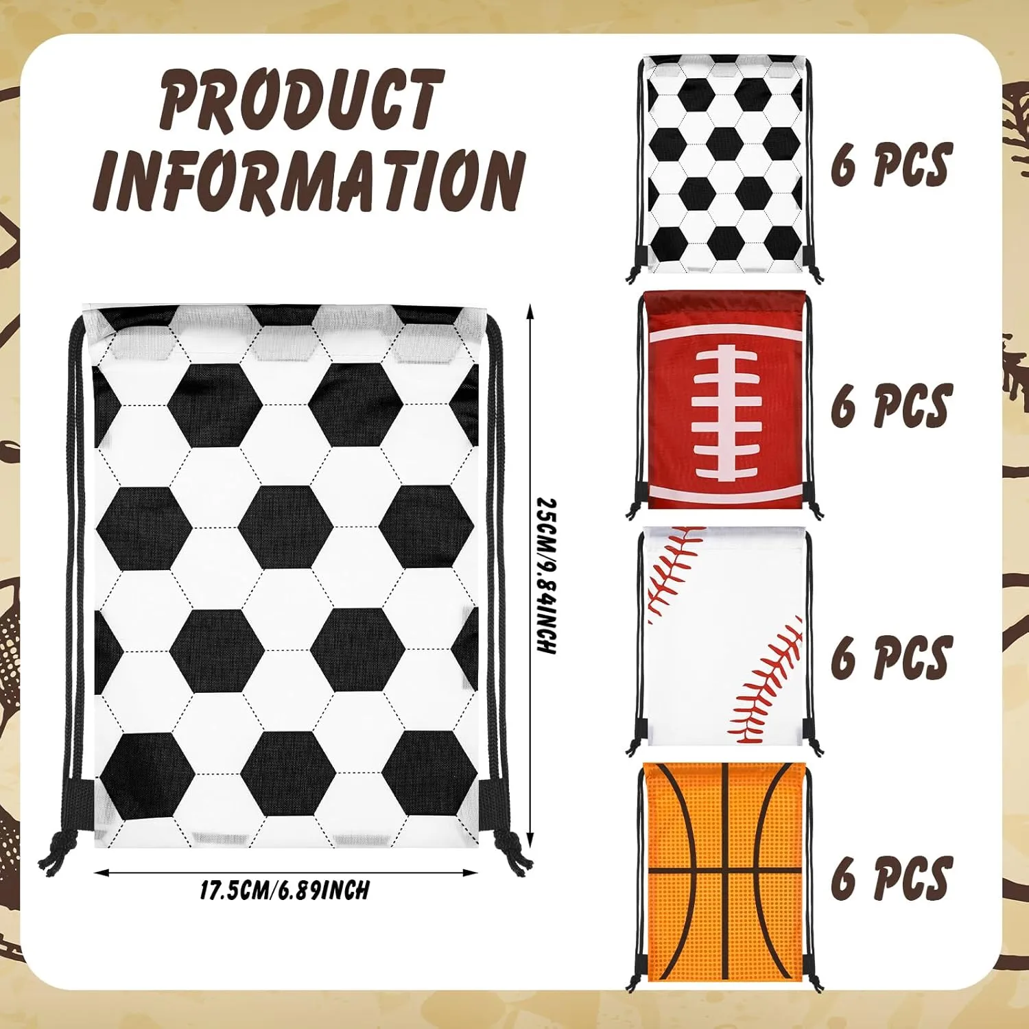 Tanlade 24 Pcs Sport Drawstring Bags Cinch Sack Candy Drawstring Bag Sport Party Goodie Favor Bags Supplies Gifts for Sports Party Men Women (Mixed ball,7 x 10 Inch)