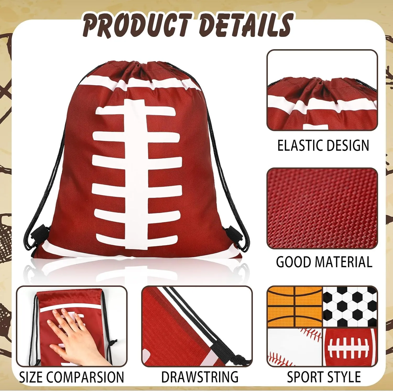 Tanlade 24 Pcs Sport Drawstring Bags Cinch Sack Candy Drawstring Bag Sport Party Goodie Favor Bags Supplies Gifts for Sports Party Men Women (Mixed ball,7 x 10 Inch)