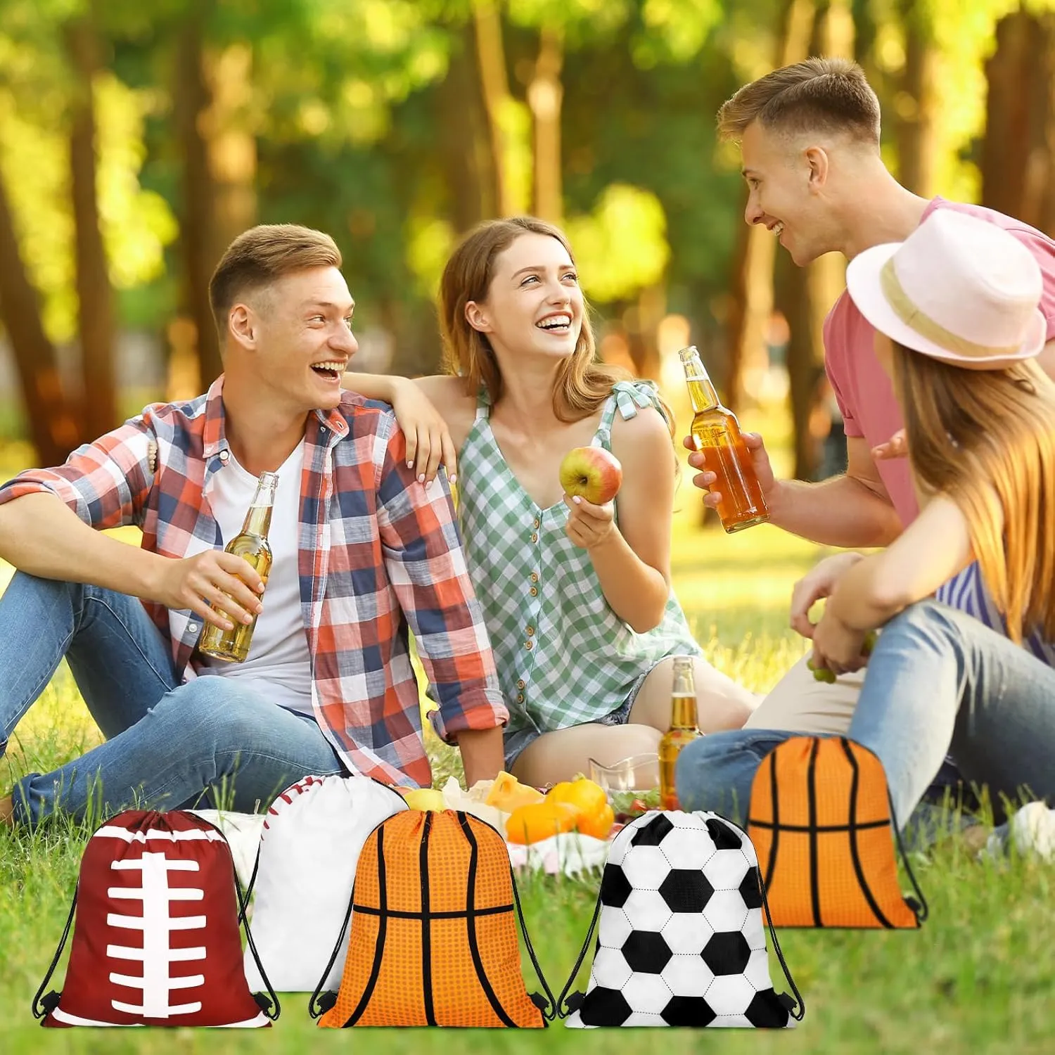 Tanlade 24 Pcs Sport Drawstring Bags Cinch Sack Candy Drawstring Bag Sport Party Goodie Favor Bags Supplies Gifts for Sports Party Men Women (Mixed ball,7 x 10 Inch)
