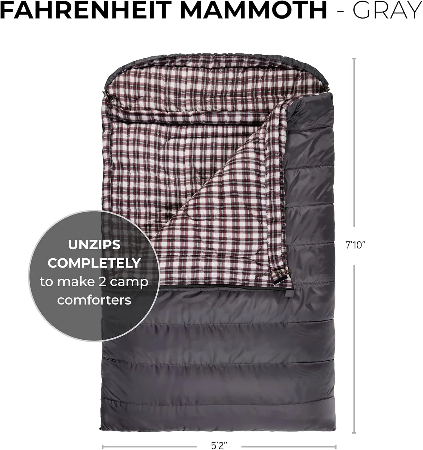 TETON Mammoth, 20 Degree and 0 Degree Sleeping Bags, Double Sleeping Bag, A Warm Bag the Whole Family can Enjoy. Great Sleeping Bag for Camping, Hunting and Base Camp. Compression Sack Included
