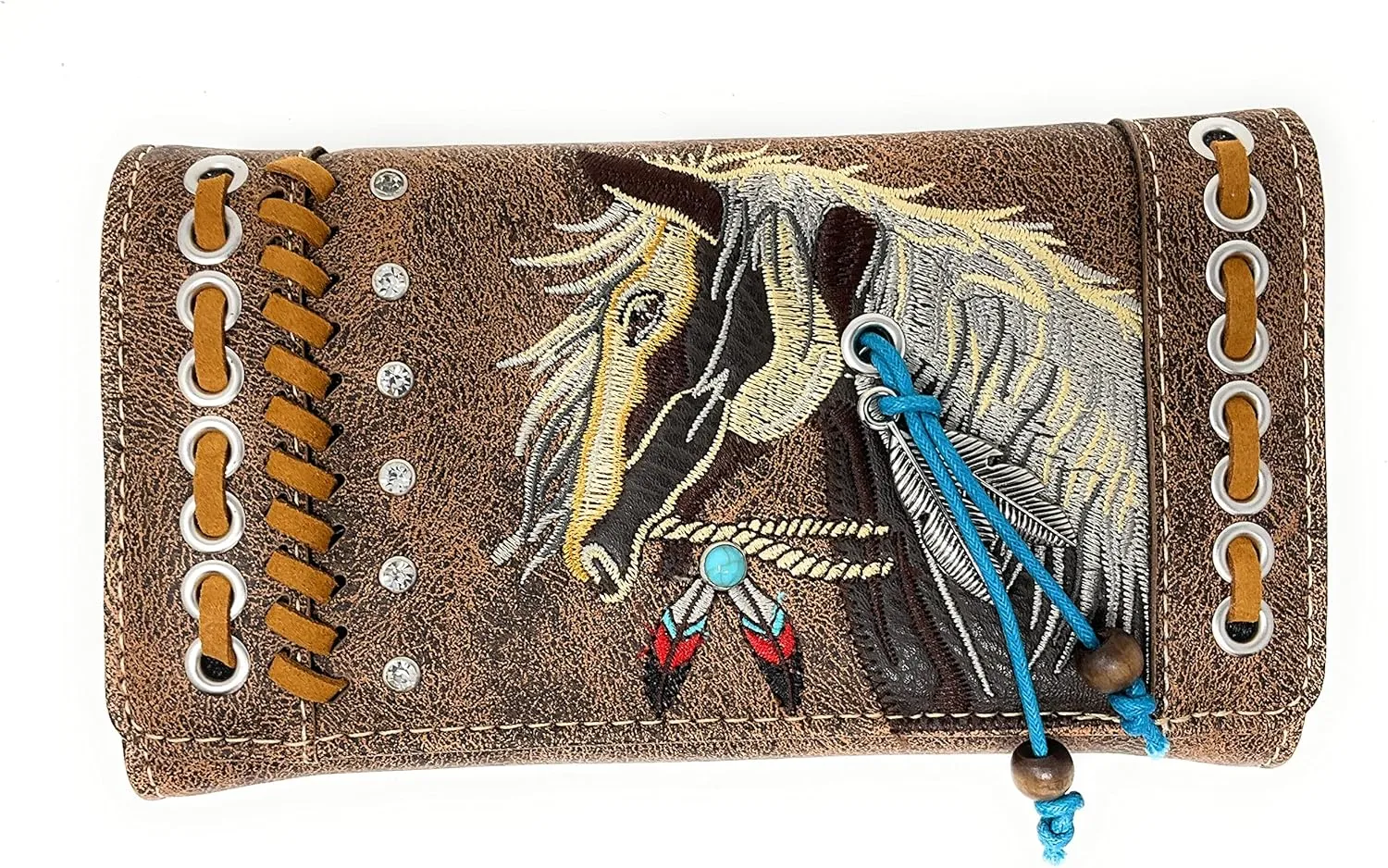 Texas West Western Dales Pony Horse White Mane Embroidery Feather Conceal Carry Women Handbag Purse in 5 colors