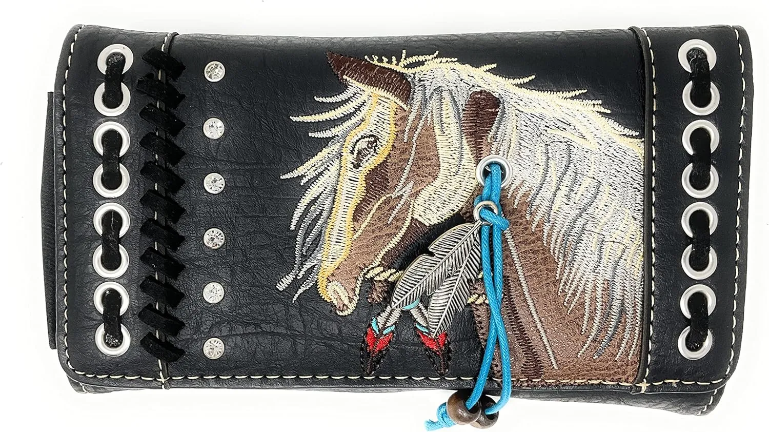 Texas West Western Dales Pony Horse White Mane Embroidery Feather Conceal Carry Women Handbag Purse in 5 colors