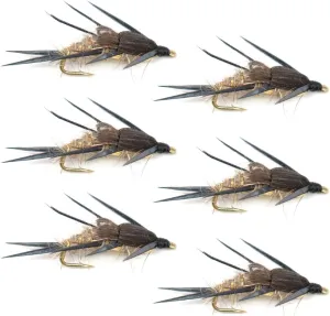 The Fly Fishing Place Double Bead Gold Ribbed Hare's Ear Nymph Fly Fishing Flies - Trout and Bass Wet Fly Pattern - 6 Flies Hook Size 8