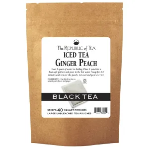 The Republic of Tea – Ginger Peach Black Iced Tea Bags, 40 Large Quart-Sized Iced Tea Pouches, Naturally Caffeinated