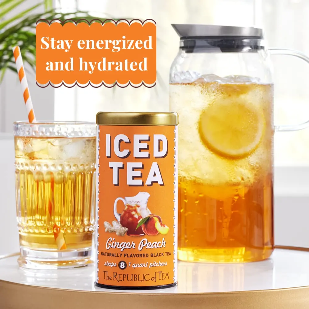 The Republic of Tea – Ginger Peach Black Iced Tea Bags, 40 Large Quart-Sized Iced Tea Pouches, Naturally Caffeinated