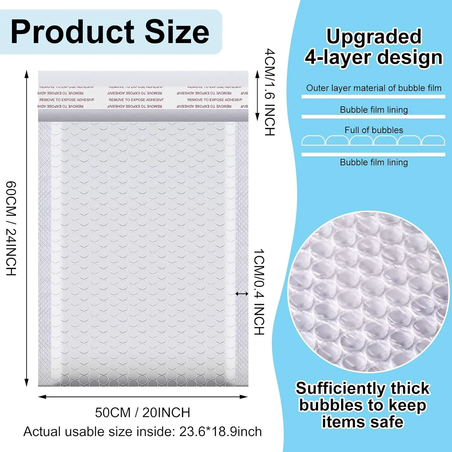 Thenshop 10 Pcs Extra Large Bubble Mailers 20 x 24 Inch Resealable Padded Envelopes Waterproof Shipping Packages Opaque Poly Packaging Envelope Mailers Cushioned Bags for Mailing Packaging, White