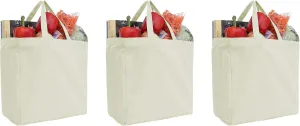 Threadart Reusable Heavy Duty 100% Cotton Canvas Grocery Bags Pack of 3 | With Strong Handles Holds up to 50lbs | Eco Friendly | Large Size 14x14x7.5 - Natural