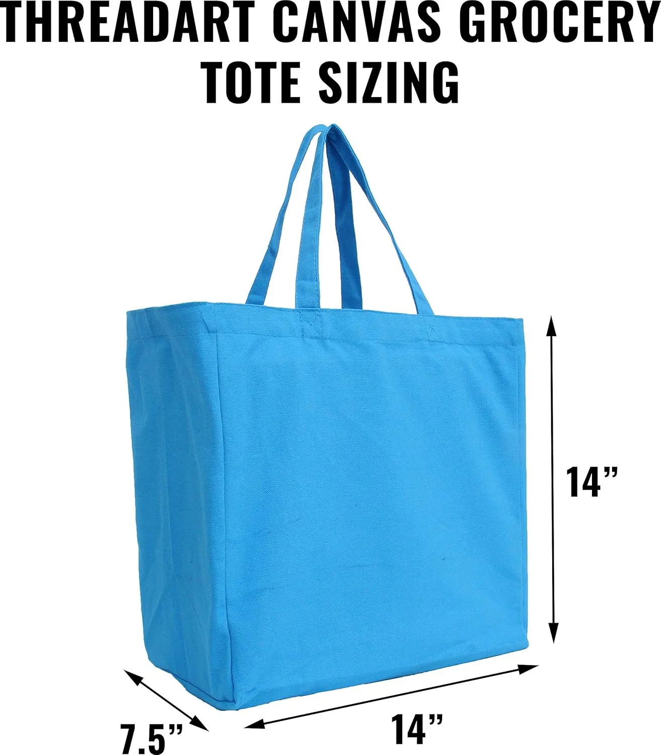 Threadart Reusable Heavy Duty 100% Cotton Canvas Grocery Bags Pack of 3 | With Strong Handles Holds up to 50lbs | Eco Friendly | Large Size 14x14x7.5 - Natural