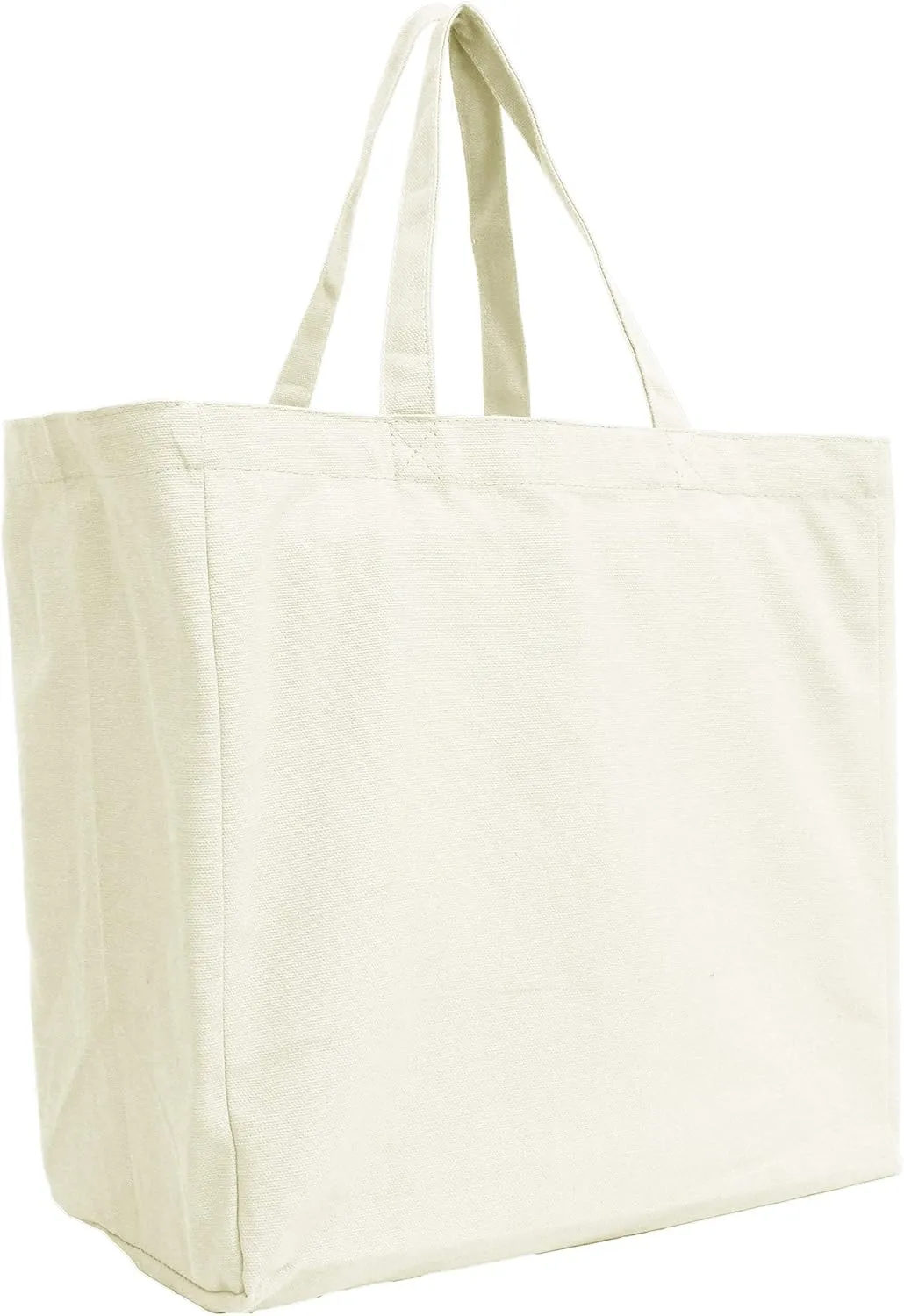Threadart Reusable Heavy Duty 100% Cotton Canvas Grocery Bags Pack of 3 | With Strong Handles Holds up to 50lbs | Eco Friendly | Large Size 14x14x7.5 - Natural