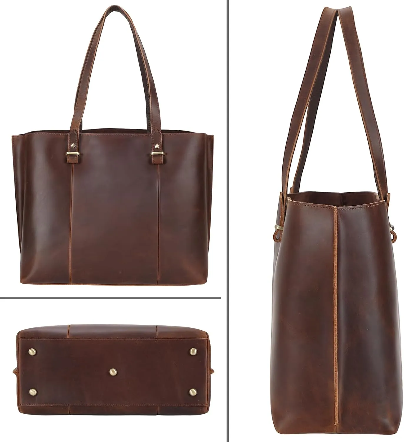 TIDING Vintage Full Grain Leather Tote Shoulder Bag for Women Business Work Satchel Handbag with Top Handles