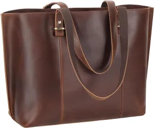 TIDING Vintage Full Grain Leather Tote Shoulder Bag for Women Business Work Satchel Handbag with Top Handles