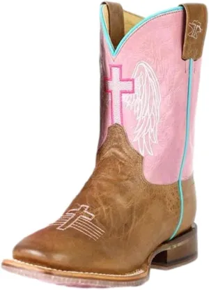 Tin Haul Girls' Angel Wings Western Boot Broad Square Toe - 14-119-0077-0950 BR 5 D Brown