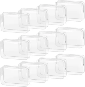 TISRATOK 12 PCS Clear Makeup Bag for Women with Zipper, TSA Approved Toiletry Pouch, Cosmetic Bag Bulk for Travel Organizer Essentials - White,Large