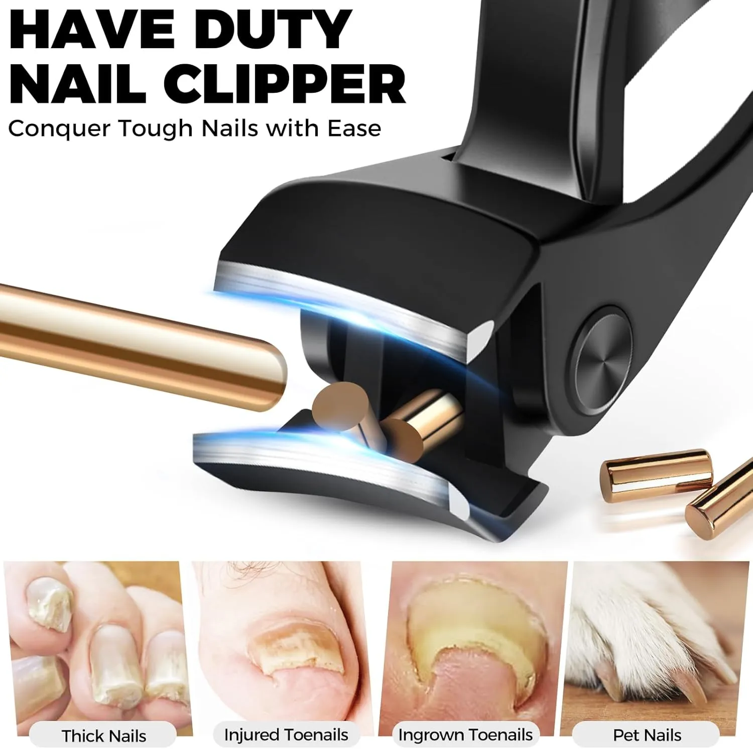 Toenail Clippers for Thick Toenails, 5pcs Very Sharp Manicures Kit with Nice Leather, Heavy Duty Toenail Clippers for Ingrown Nails, Angled Head Toe & Slanted Nail Clipper Easy to Use