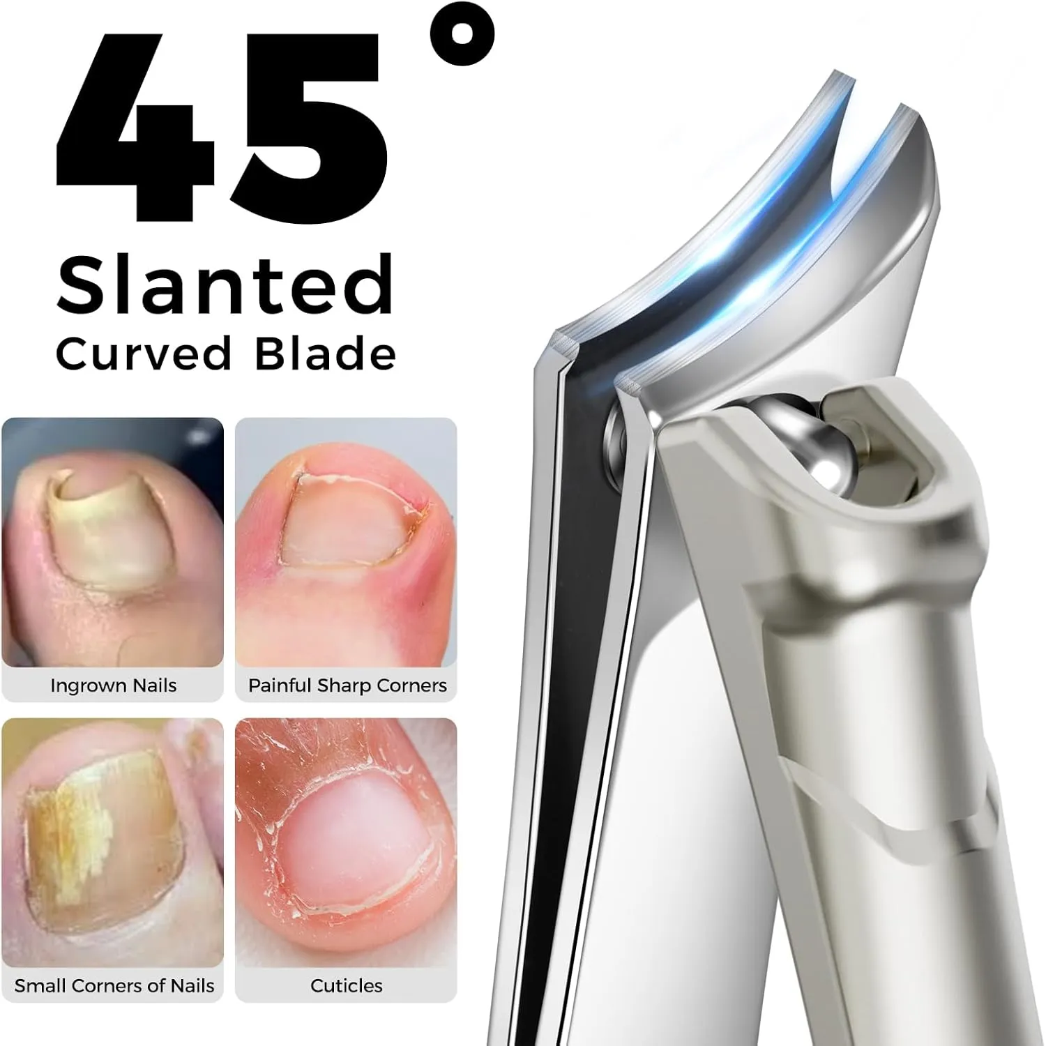 Toenail Clippers for Thick Toenails, 5pcs Very Sharp Manicures Kit with Nice Leather, Heavy Duty Toenail Clippers for Ingrown Nails, Angled Head Toe & Slanted Nail Clipper Easy to Use