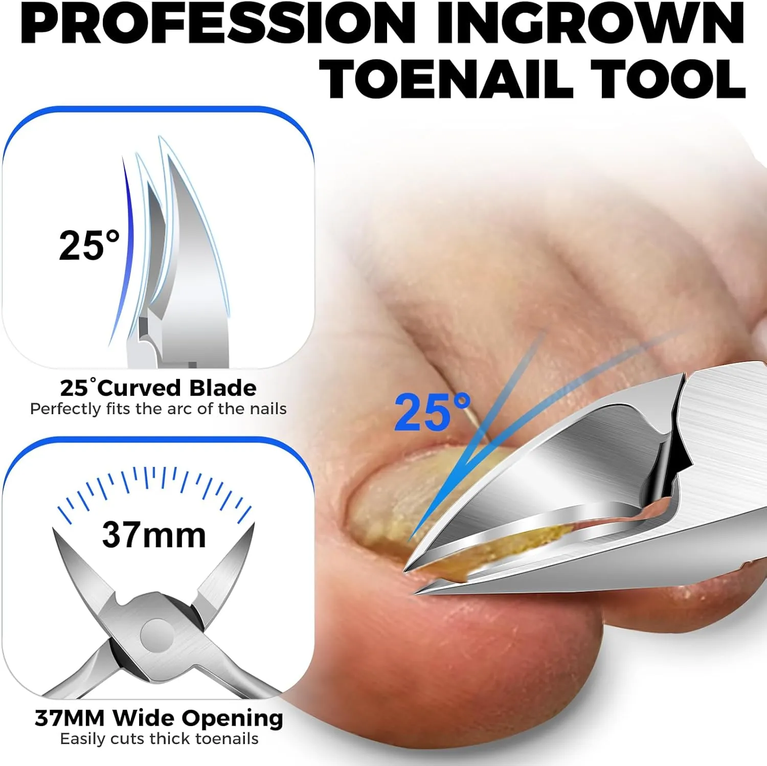 Toenail Clippers for Thick Toenails, 5pcs Very Sharp Manicures Kit with Nice Leather, Heavy Duty Toenail Clippers for Ingrown Nails, Angled Head Toe & Slanted Nail Clipper Easy to Use