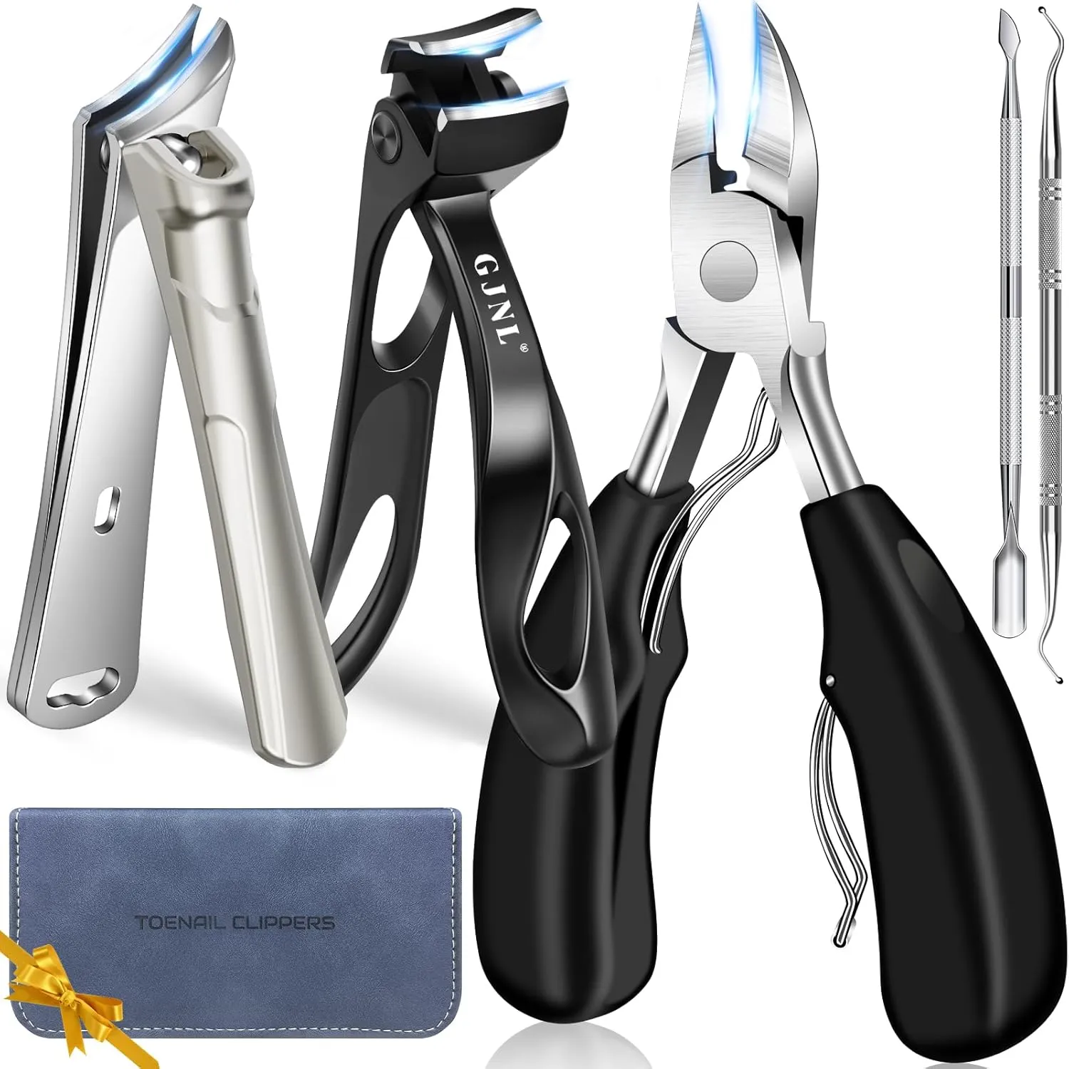 Toenail Clippers for Thick Toenails, 5pcs Very Sharp Manicures Kit with Nice Leather, Heavy Duty Toenail Clippers for Ingrown Nails, Angled Head Toe & Slanted Nail Clipper Easy to Use