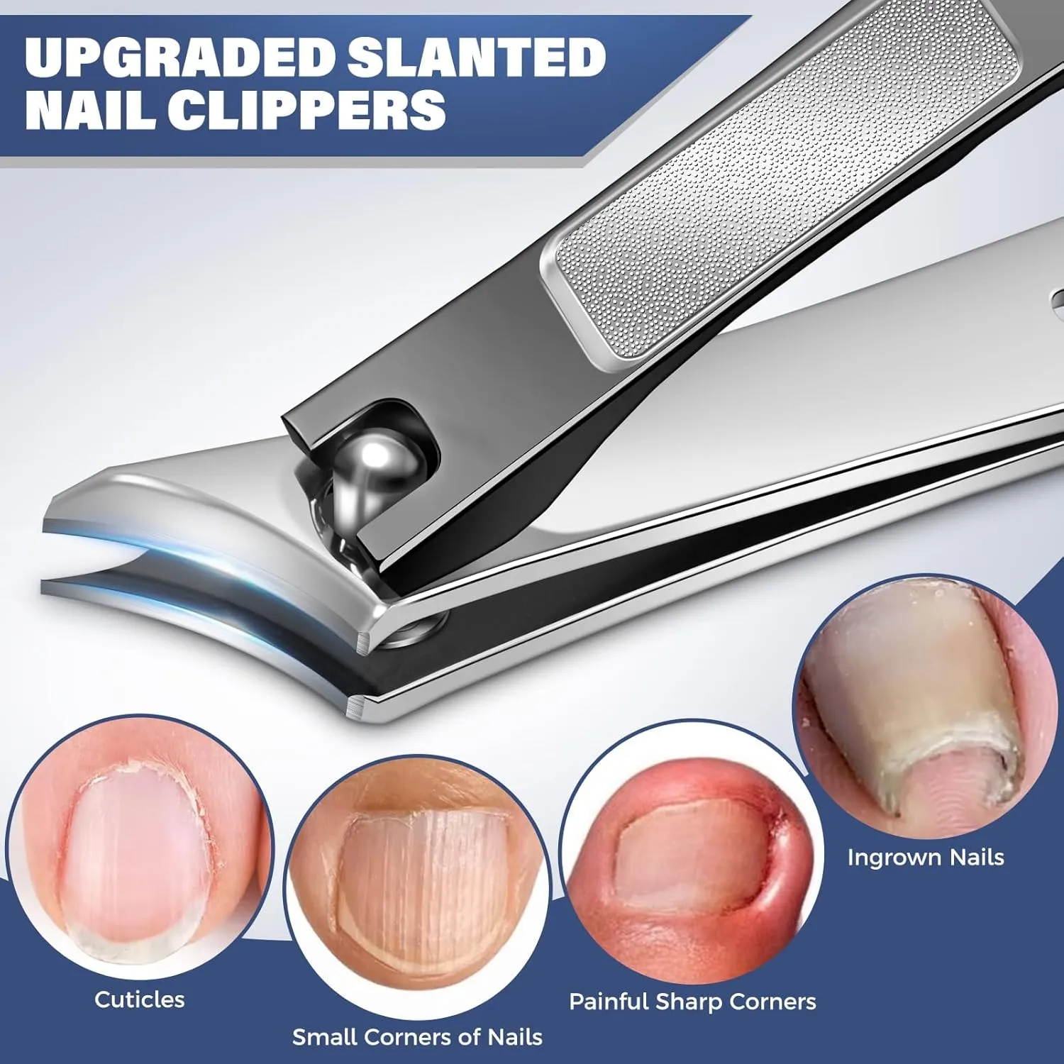 Toenail Clippers for Thick Toenails for Seniors, Angled Head Large Toe Nail Clippers Set for Men, Heavy Duty Ingrown Toenail Clippers with Wide Jaw, Ultra Sharp Slanted Nail Cutter with Long Handle