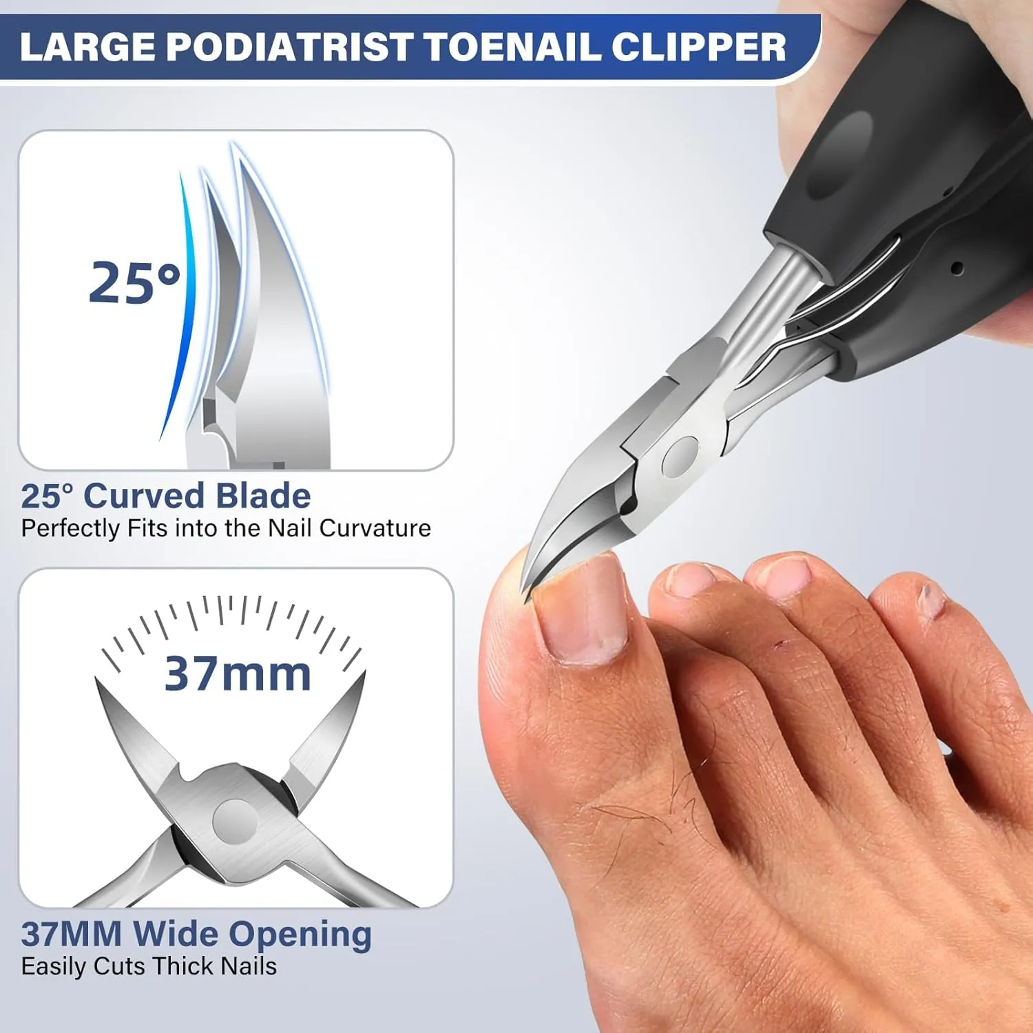 Toenail Clippers for Thick Toenails for Seniors, Angled Head Large Toe Nail Clippers Set for Men, Heavy Duty Ingrown Toenail Clippers with Wide Jaw, Ultra Sharp Slanted Nail Cutter with Long Handle