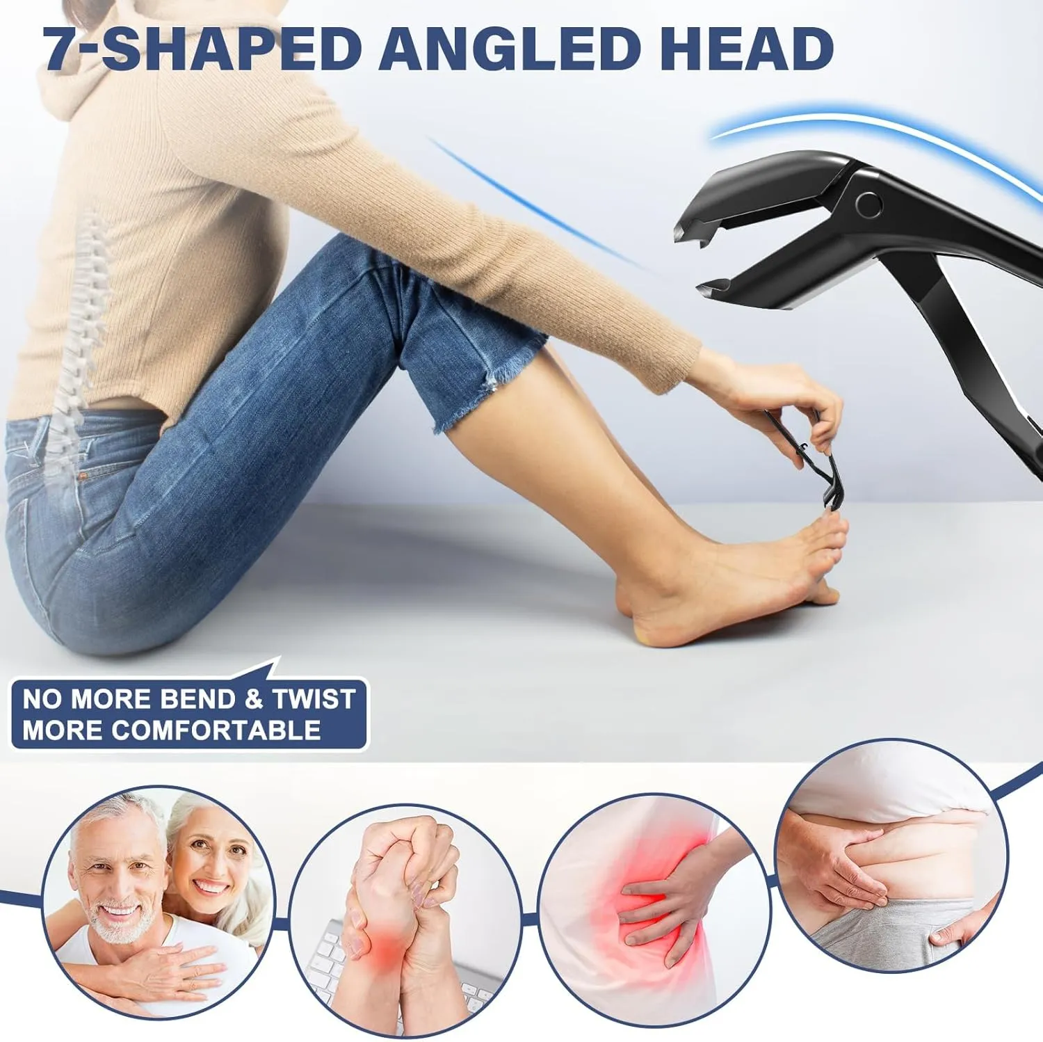 Toenail Clippers for Thick Toenails for Seniors, Angled Head Large Toe Nail Clippers Set for Men, Heavy Duty Ingrown Toenail Clippers with Wide Jaw, Ultra Sharp Slanted Nail Cutter with Long Handle
