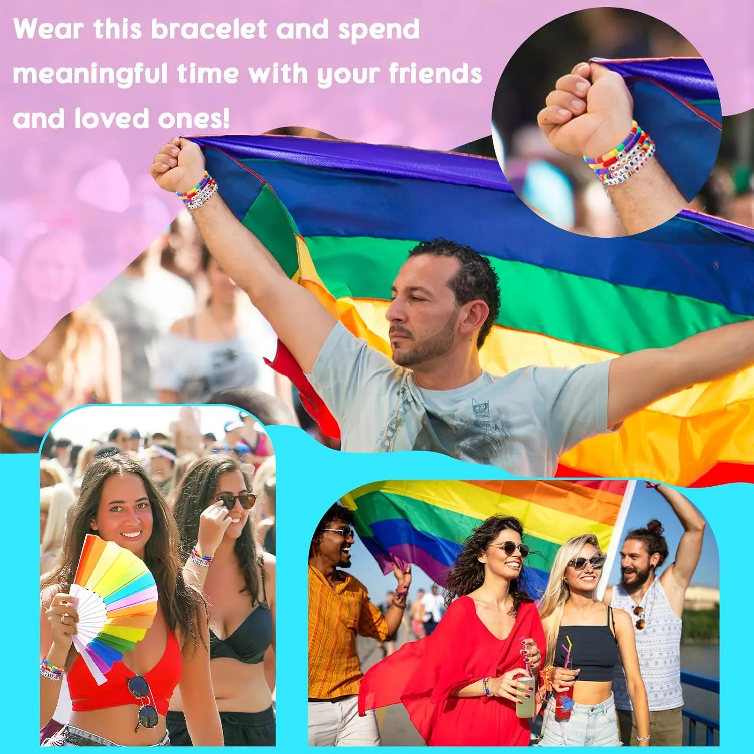 Tondiamo 30 Pcs Rainbow Gay Pride Bracelets LGBT Support Wristbands for Pride Day Month Parades Decorations Party Supplies