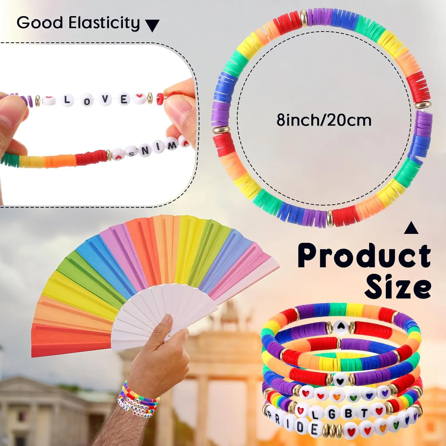 Tondiamo 30 Pcs Rainbow Gay Pride Bracelets LGBT Support Wristbands for Pride Day Month Parades Decorations Party Supplies