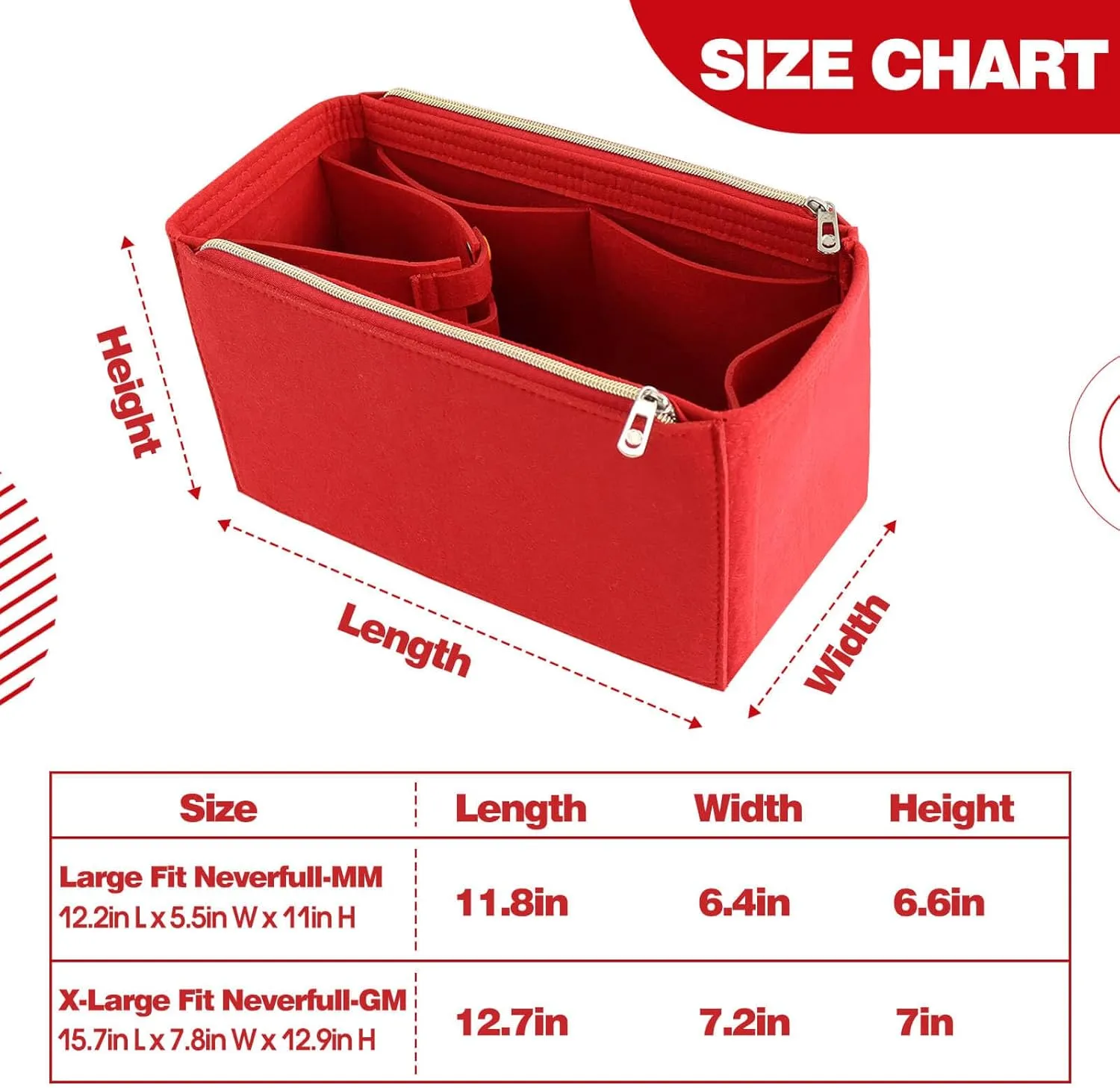Tote Bag Purse Organizer Insert Pouches Fit for Neverful MM GM, Red Handbag Organizer with Water Bottle Holder Compatible with Stanley Cup, Purse Essentials Compartment Inserts Gifts for Women Large
