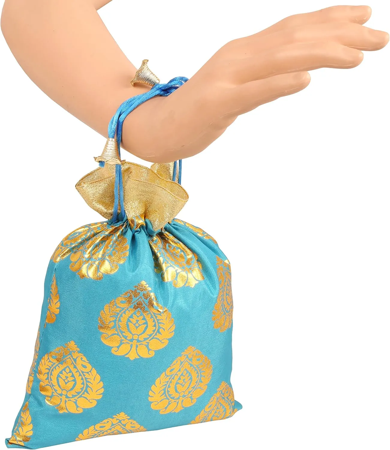 Touchstone Drawstring Bags Traditional Indian Handcrafted in Ficus Leaf Pattern Brocade fabric. Perfect for Gifts Jewelry Weddings Sweet Distribution Set of 9 Vibrant Multicolor Pouches Purses Potli