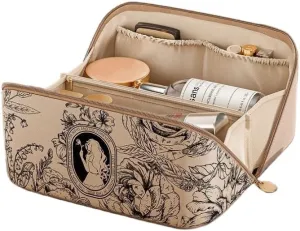 Travel Makeup Bag, Waterproof Toiletry Bag Large Capacity Cosmetic Bag with Handles Dividers, Makeup Organizer Pouch (Brown)