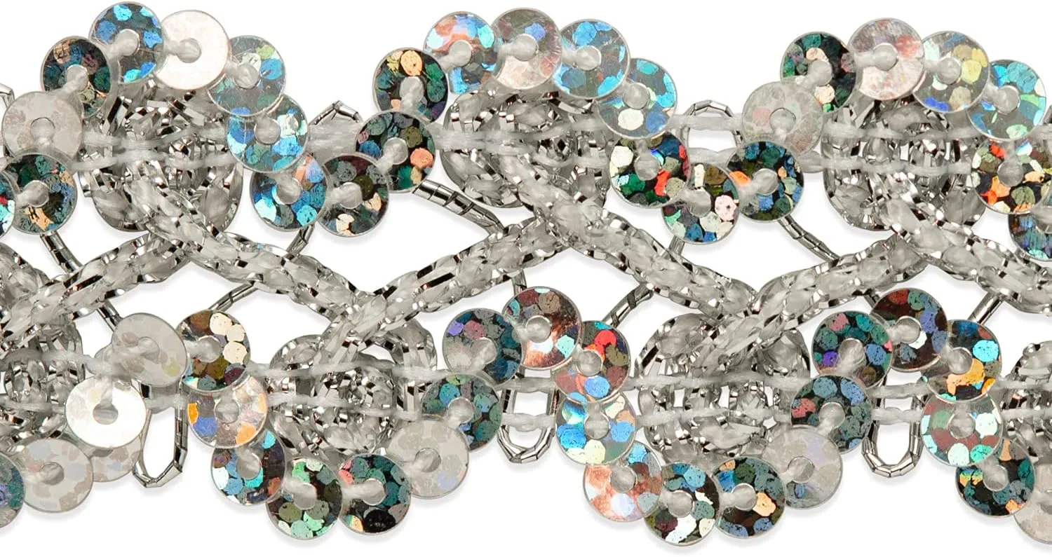 Trims by the Yard Sharon Scallop Edge Sequin Braid Trim, Silver (20 Yard Cut)