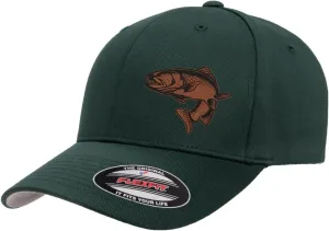Trout Fishing Leather Laser Engraved Patch Flexfit 6277 Athletic Baseball Fitted Hat Cap