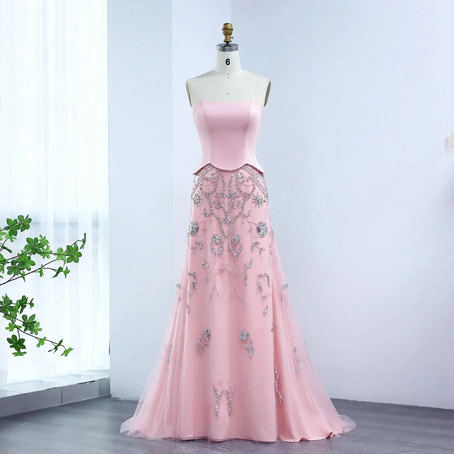Tulle Strapless Sequined Evening Dress
