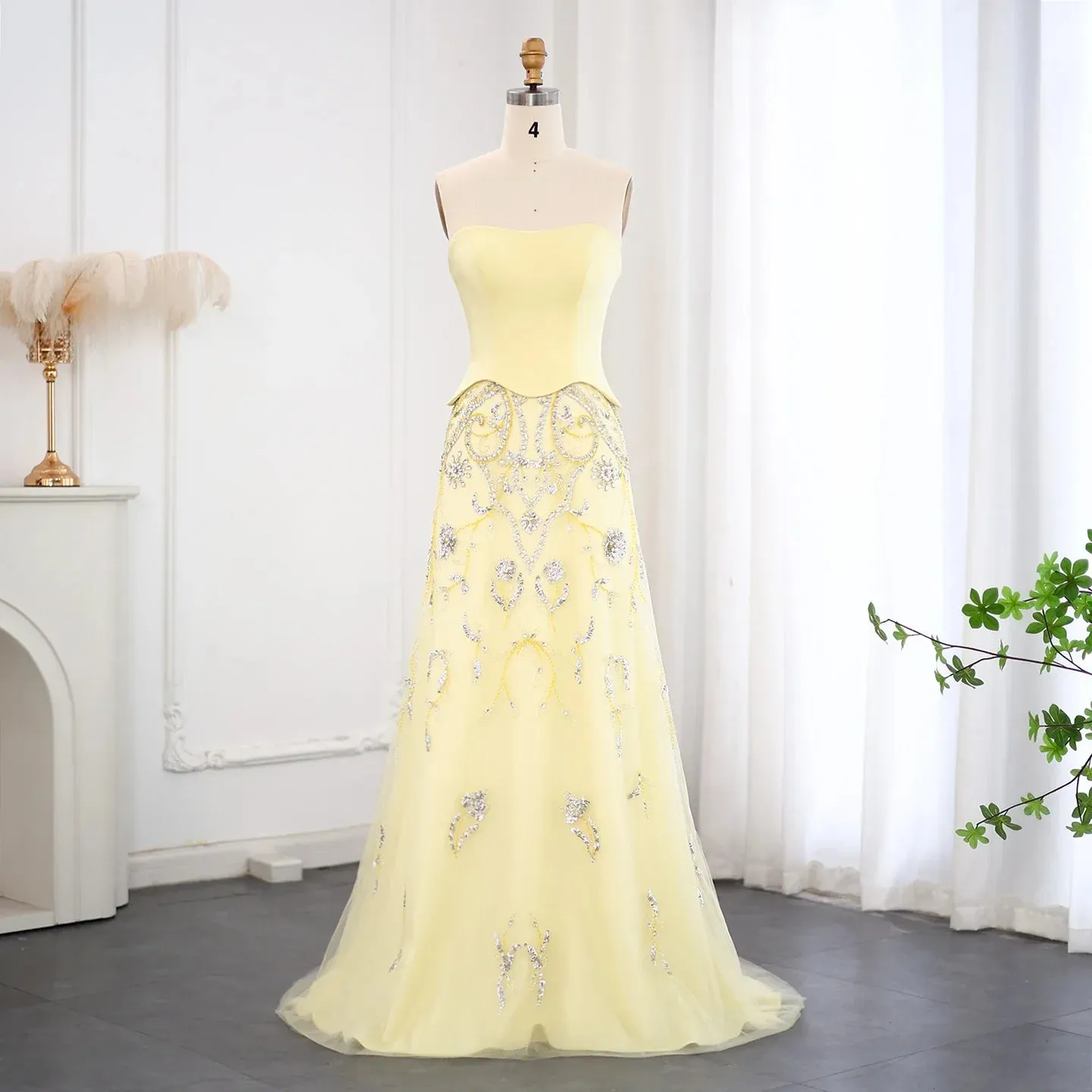 Tulle Strapless Sequined Evening Dress