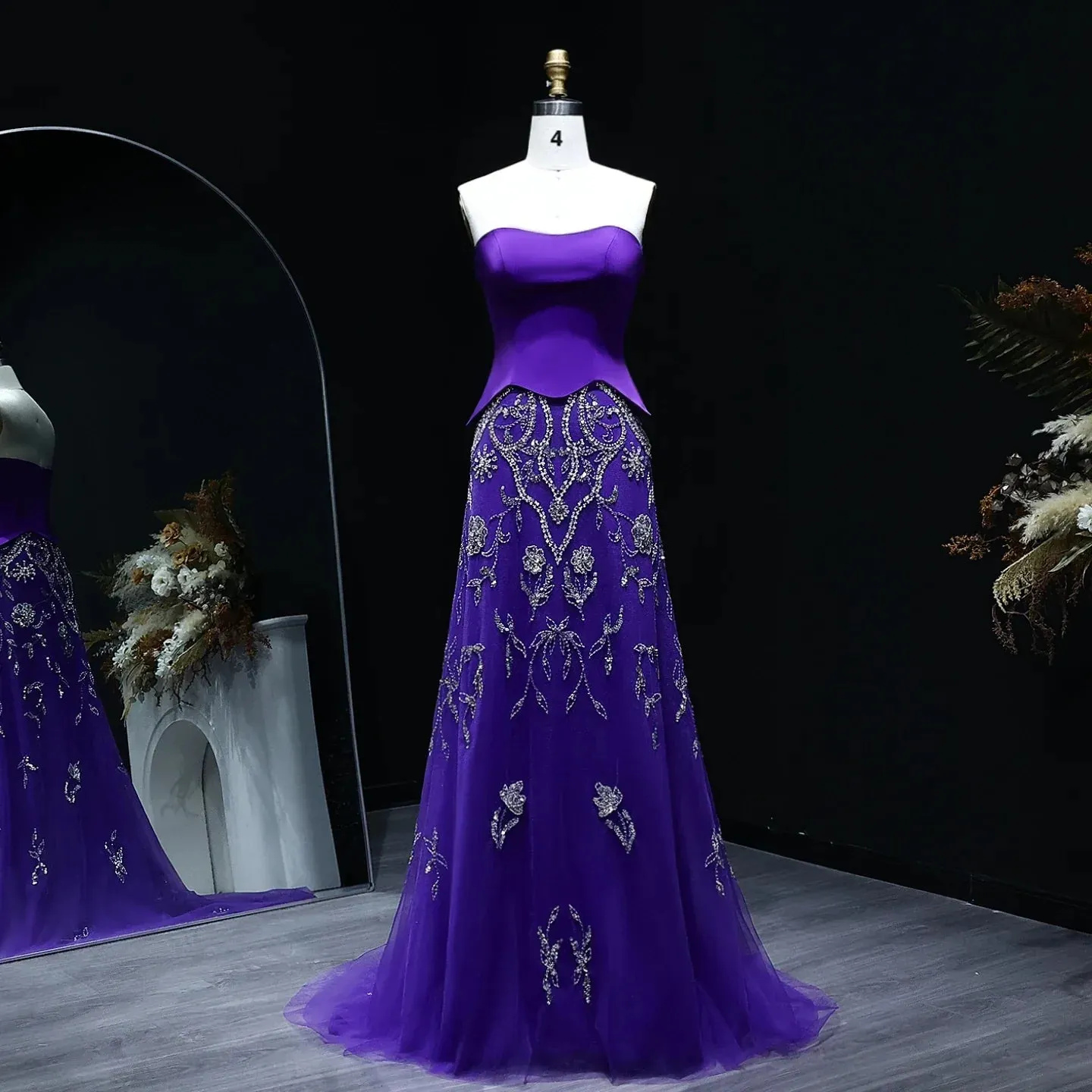 Tulle Strapless Sequined Evening Dress