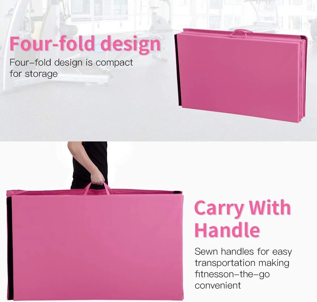 Tumbling Mats Gymnastics Tumbling Foldable Mats Foldable Yoga Mat Thick PU Leather Exercise Mat With Carrying Handles for home Workout outdoor Gymnastics Yoga Pilates