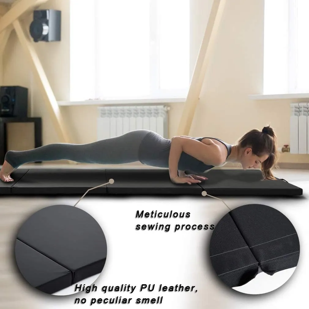 Tumbling Mats Gymnastics Tumbling Foldable Mats Foldable Yoga Mat Thick PU Leather Exercise Mat With Carrying Handles for home Workout outdoor Gymnastics Yoga Pilates