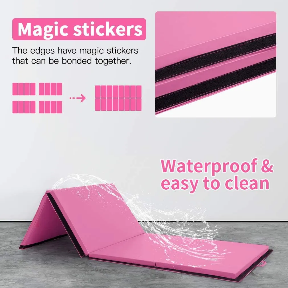 Tumbling Mats Gymnastics Tumbling Foldable Mats Foldable Yoga Mat Thick PU Leather Exercise Mat With Carrying Handles for home Workout outdoor Gymnastics Yoga Pilates
