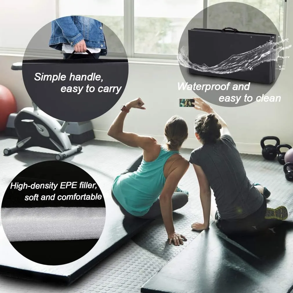 Tumbling Mats Gymnastics Tumbling Foldable Mats Foldable Yoga Mat Thick PU Leather Exercise Mat With Carrying Handles for home Workout outdoor Gymnastics Yoga Pilates