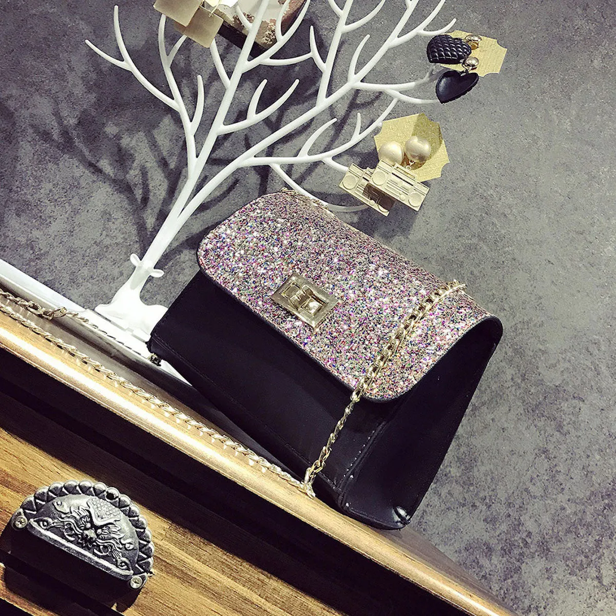Twist Lock Sequined Glittery Party Purse