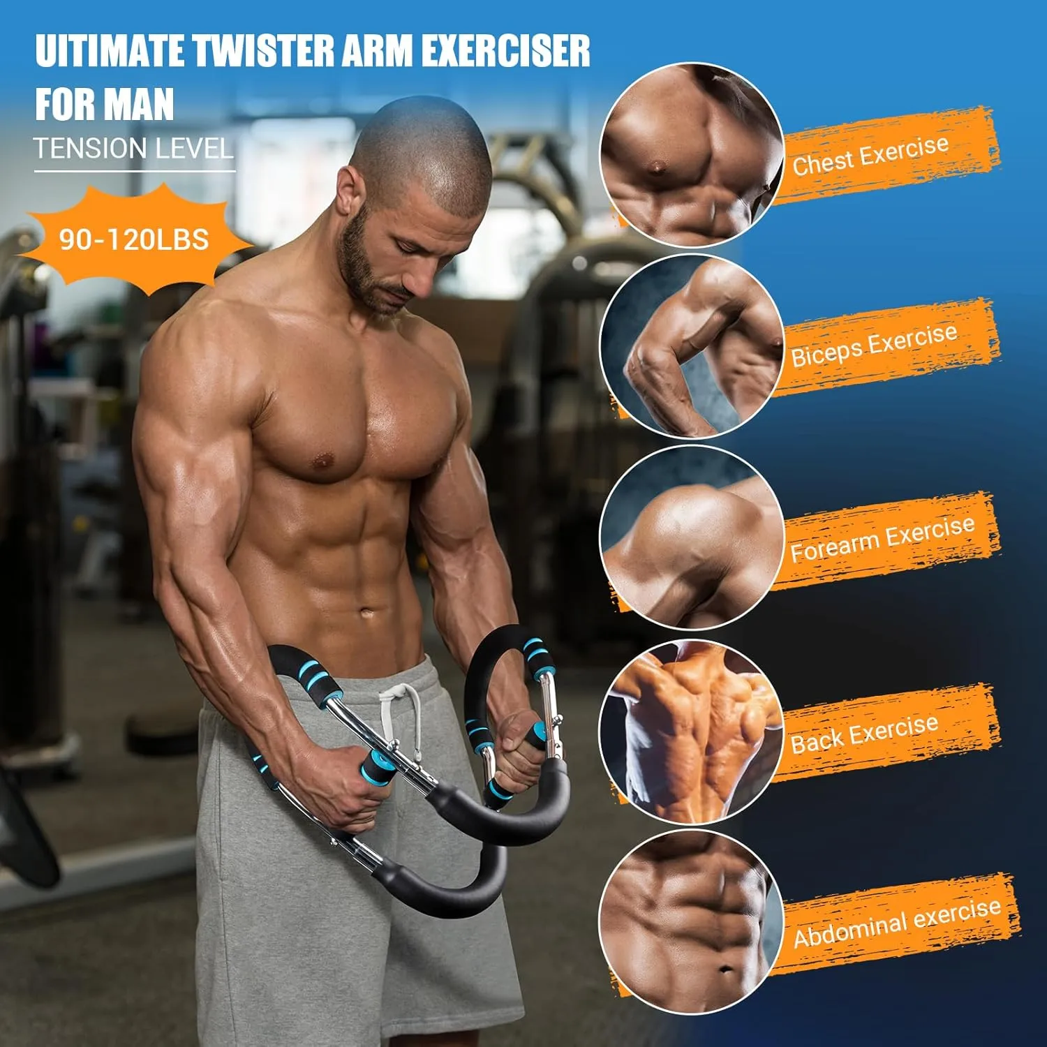 Twister Arm Trainer, Adjustable Resistance Twister Arm Chest Exerciser with Training Poster for Men & Women, Chest Workout Device Equipment for Chest Clip Muscle & Arm Strength