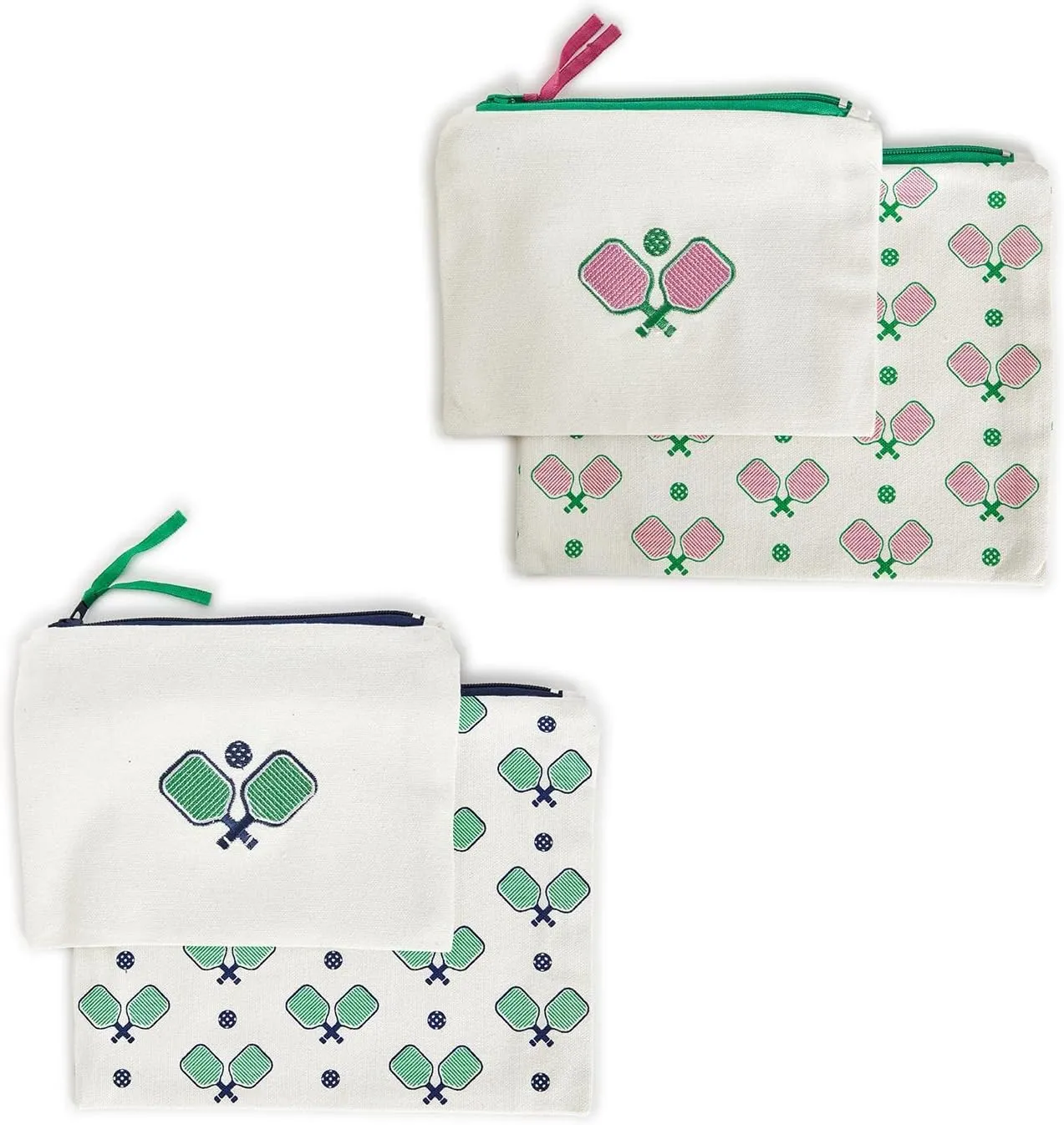 Two's Company Pickleball Assorted 4 Colors Multipurpose Pouches, 2 Styles per Set