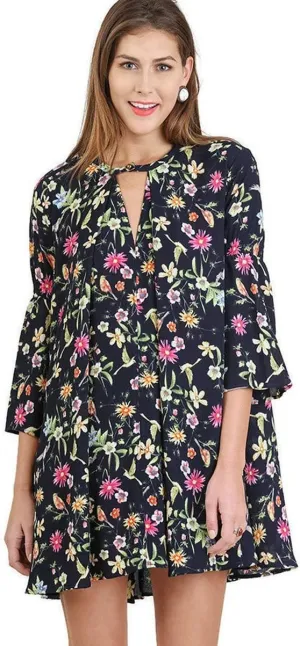 Umgee Women's Floral Keyhole Bohemian Mini Dress