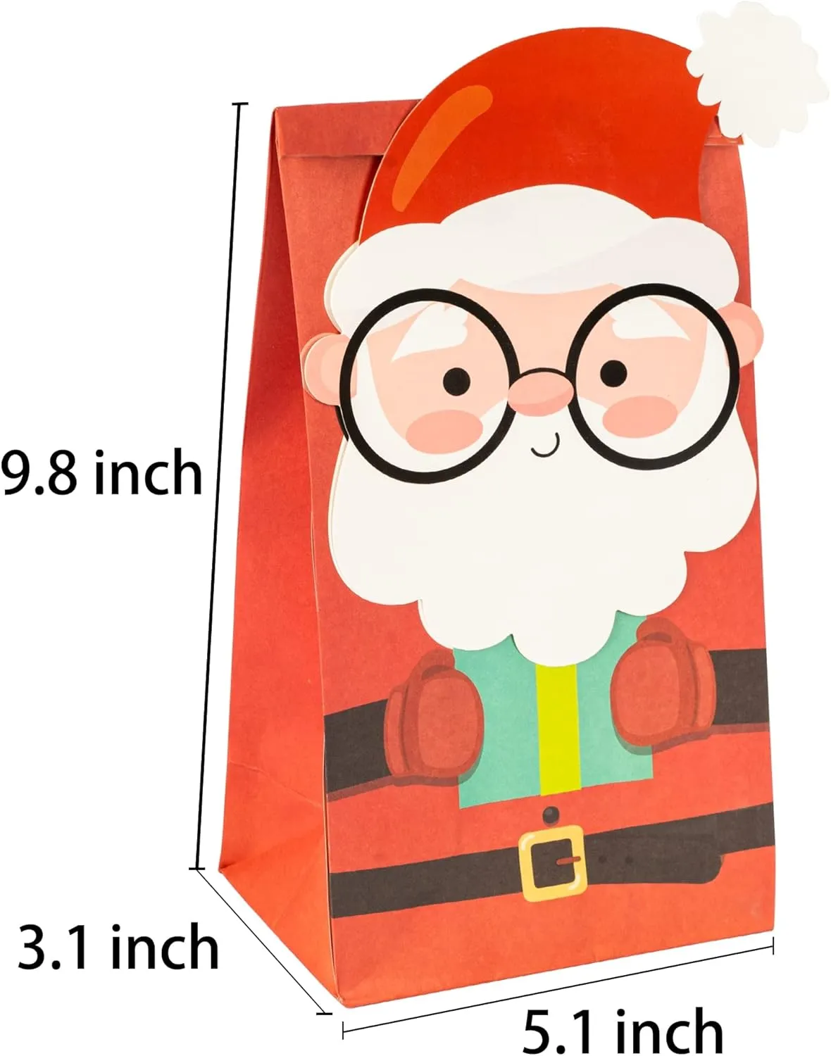 Uptotop 24 Pack 2D Christmas Treat Bags with 6 Assorted Designs, Xmas Kraft Paper Bags for Holiday Cookie Candy Party Favor Supplies Decor
