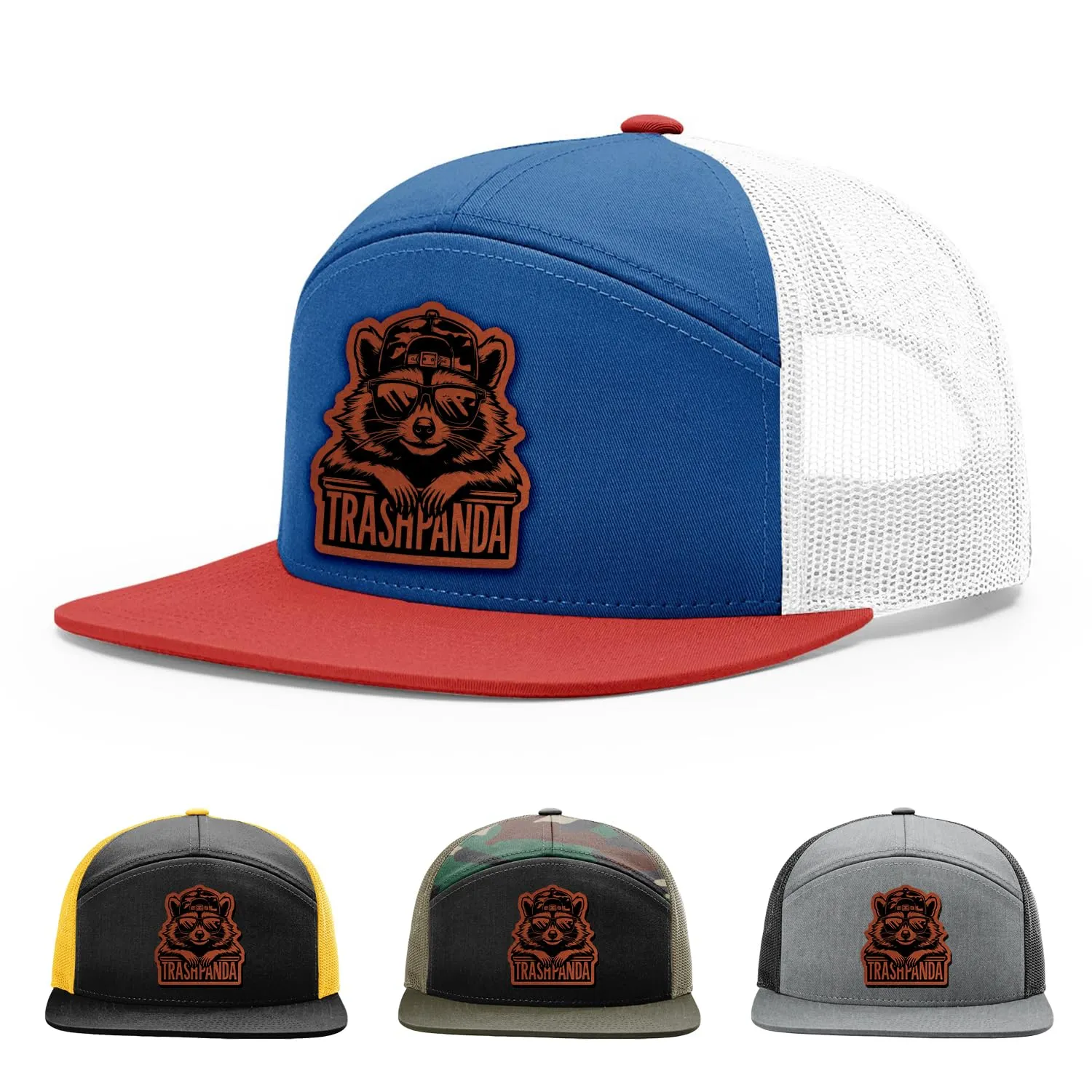 US Raccoon Head, Trash Panda, Garbage Swamp Anima, Woodland Street Cat Hat, 168 Style Trucker Leather Patch Hat for Men & Women, 7 Panel Baseball Cap with Snapback Enclosure