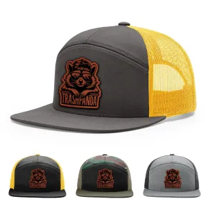 US Raccoon Head, Trash Panda, Garbage Swamp Anima, Woodland Street Cat Hat, 168 Style Trucker Leather Patch Hat for Men & Women, 7 Panel Baseball Cap with Snapback Enclosure