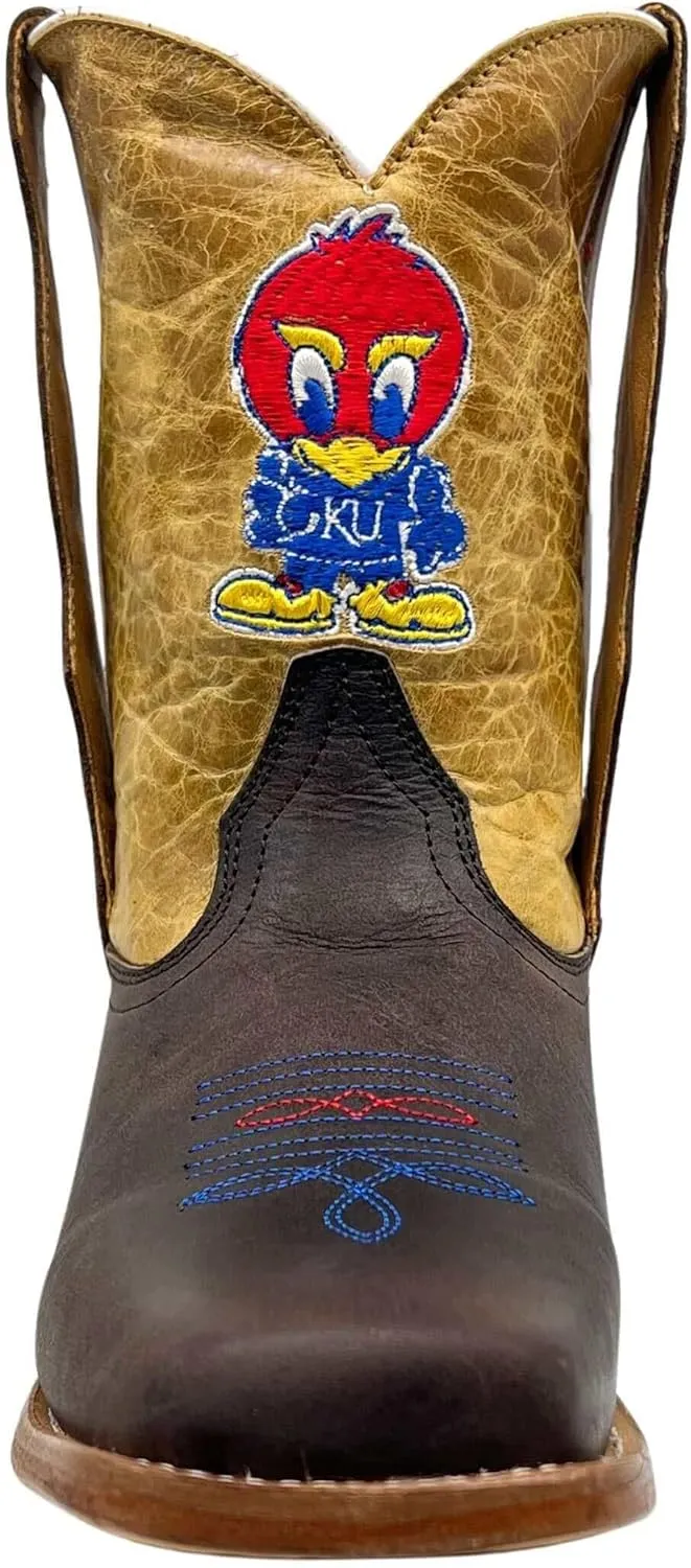 Vaccari Kids Dakota Genuine Leather University Mascot Embroidery Square Toe Officially Licensed Cowboy Toddler/Kids Boots