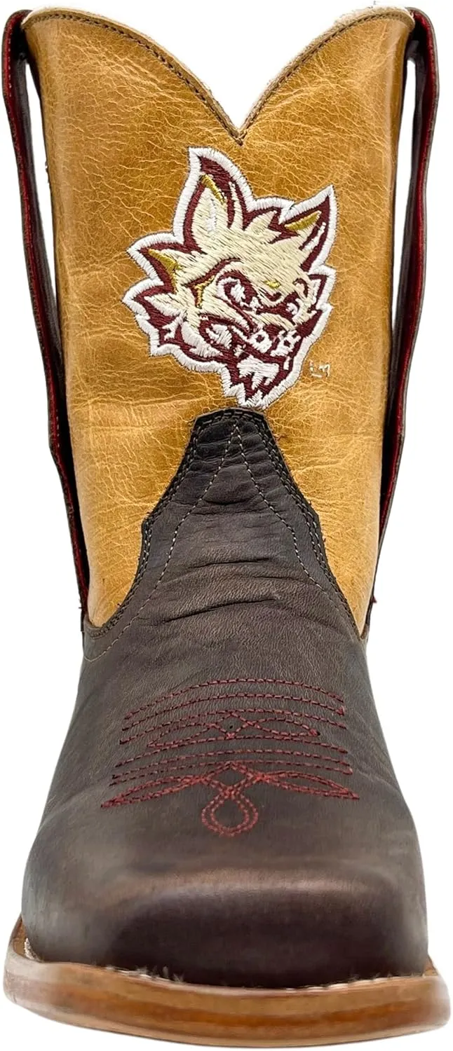 Vaccari Kids Dakota Genuine Leather University Mascot Embroidery Square Toe Officially Licensed Cowboy Toddler/Kids Boots