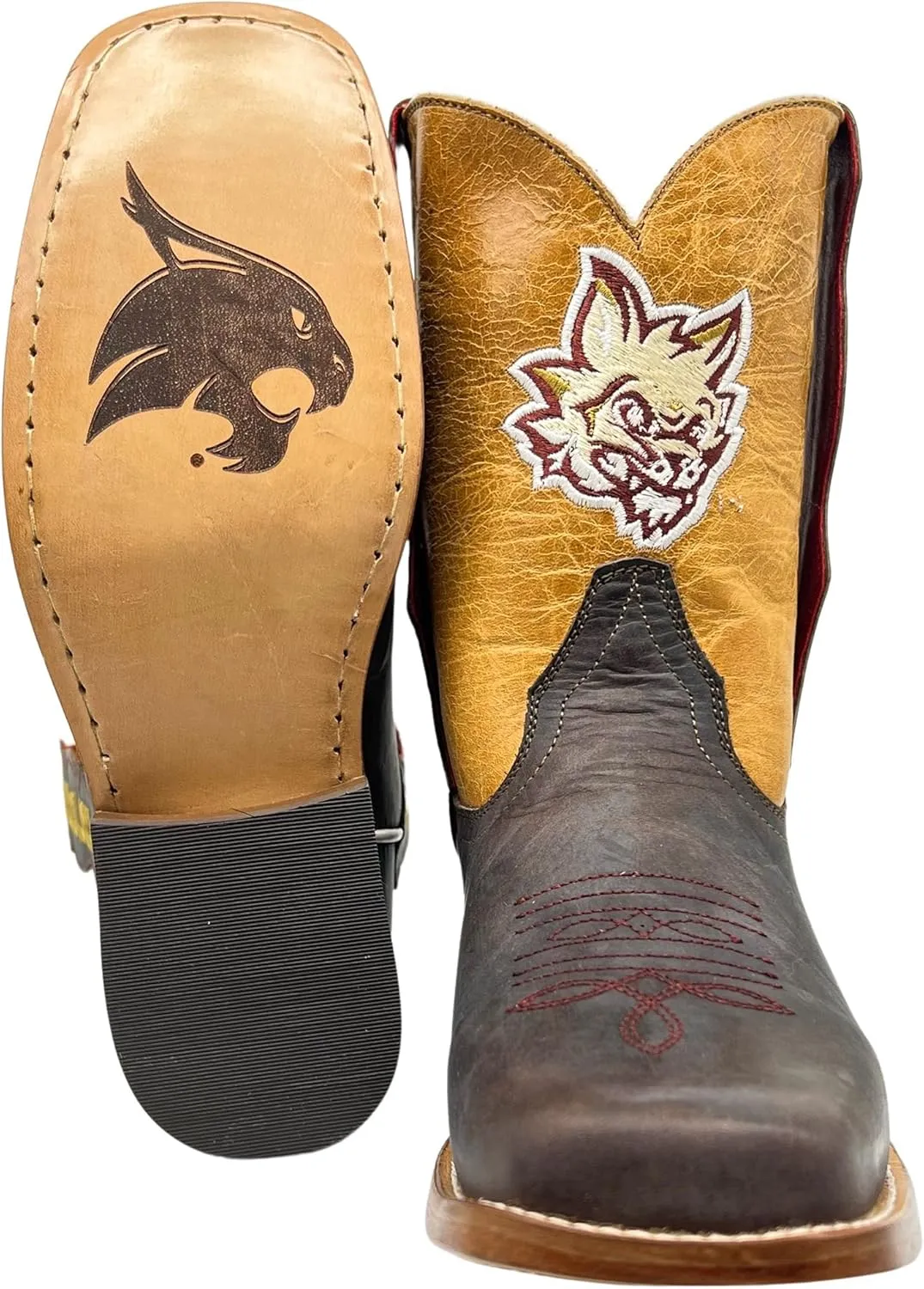 Vaccari Kids Dakota Genuine Leather University Mascot Embroidery Square Toe Officially Licensed Cowboy Toddler/Kids Boots