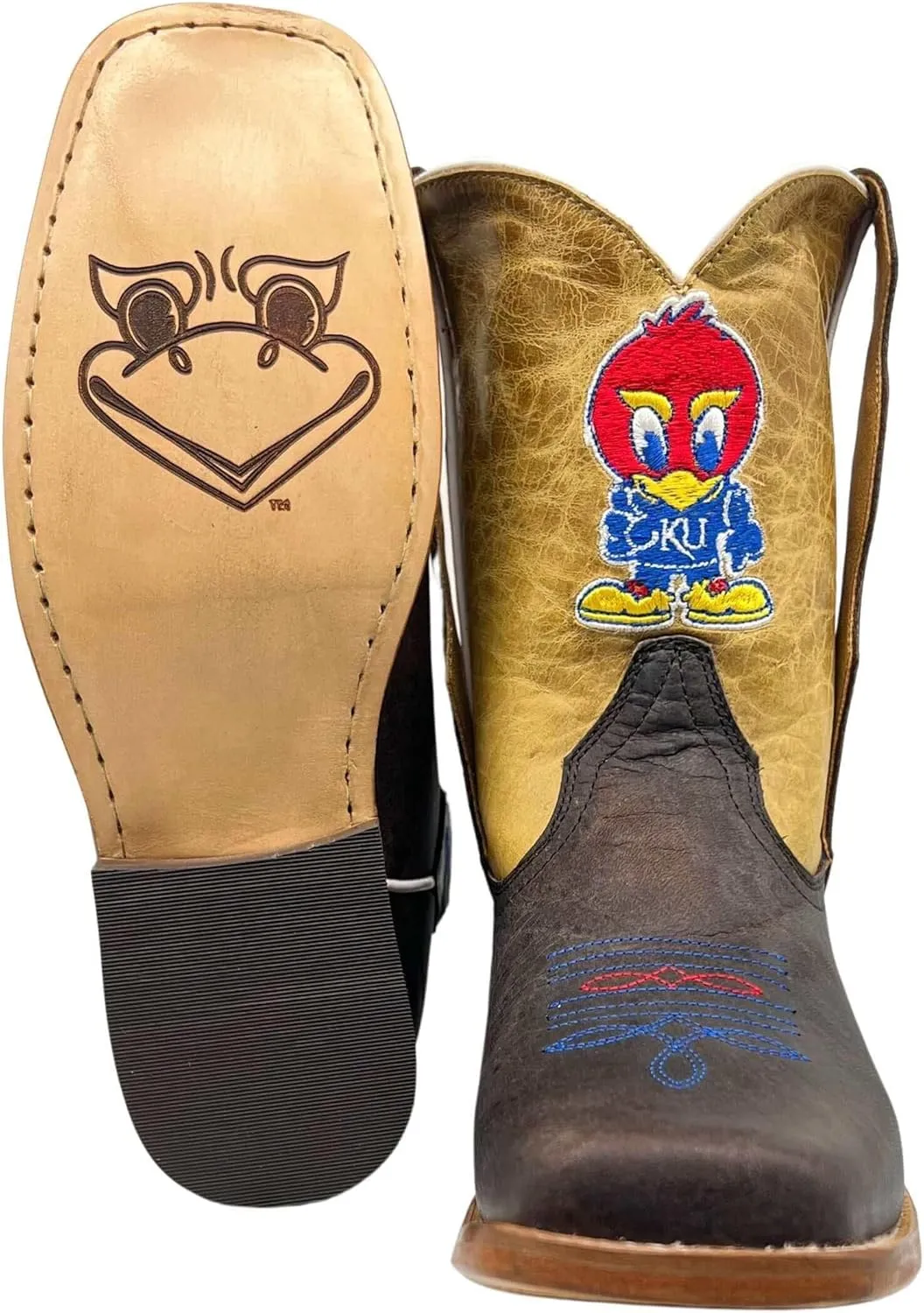 Vaccari Kids Dakota Genuine Leather University Mascot Embroidery Square Toe Officially Licensed Cowboy Toddler/Kids Boots